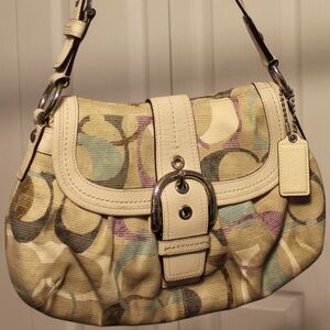 Vintage Coach White and Blue Shoulder Bag with Artistic Design